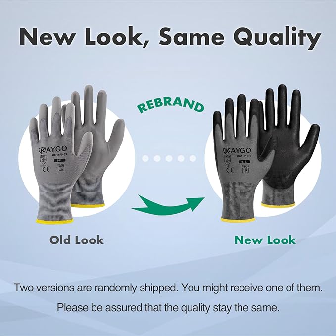 Work Gloves for Men and Women,12 Pairs Seamless Knit PU Coated Safety Gloves, with Smooth Grip on Palm and Fingers, Ideal for Light Warehouse, Manufacturing, Gardening, KG11P (M,Gray)