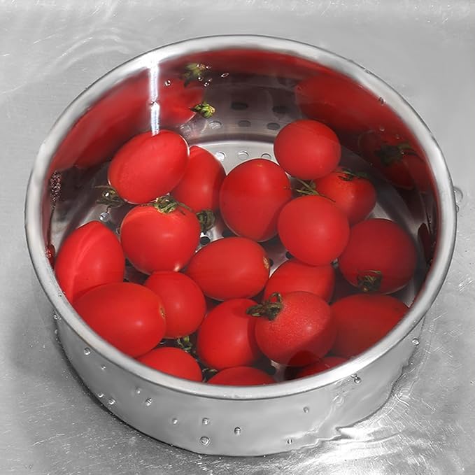 Swan Stainless Steel Sink Strainer Basket with Fast-Draining Side Drain, Includes 2 Double-Sided Scrubbing Sponges for Kitchen, Fruit, Vegetable & Food Waste Disposal (2 Pcs)
