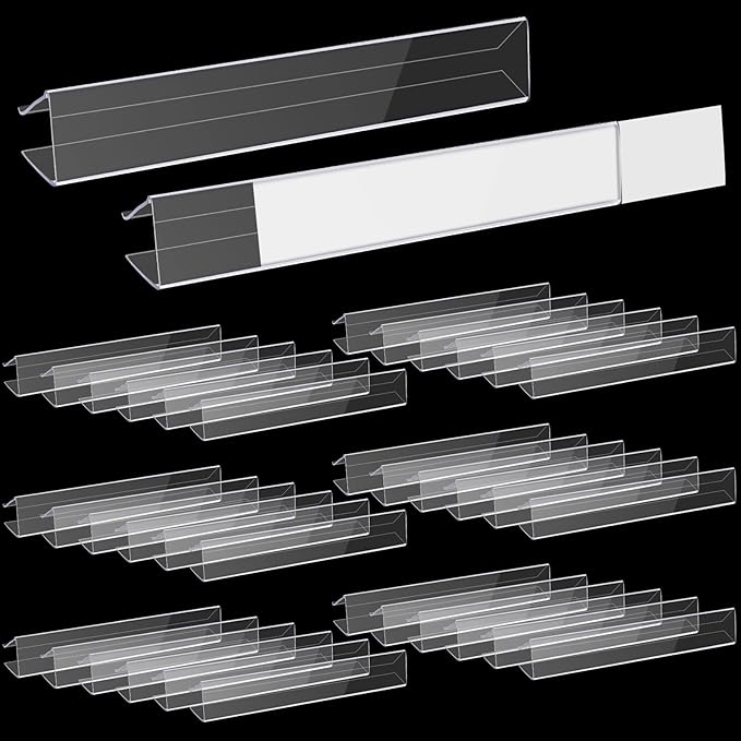 Teling 100 Pieces Shelf Label Holder, Clear Plastic 0.875'' x 6'' Shelves Clip Wood Tags Ticket Sign Label Metal Holders for 0.75'' Thick Shelves Includes Matched Blank Inserts Offices Libraries
