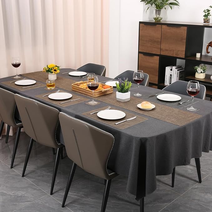 Table Runners 55 Inches Long, Dual-Sided Faux Leather Farmhouse Table Runner Waterproof Heatproof Non-Slip for Living Room Party Home Decor Holiday Decorations(Gray Brown, 15 x 55 Inch)