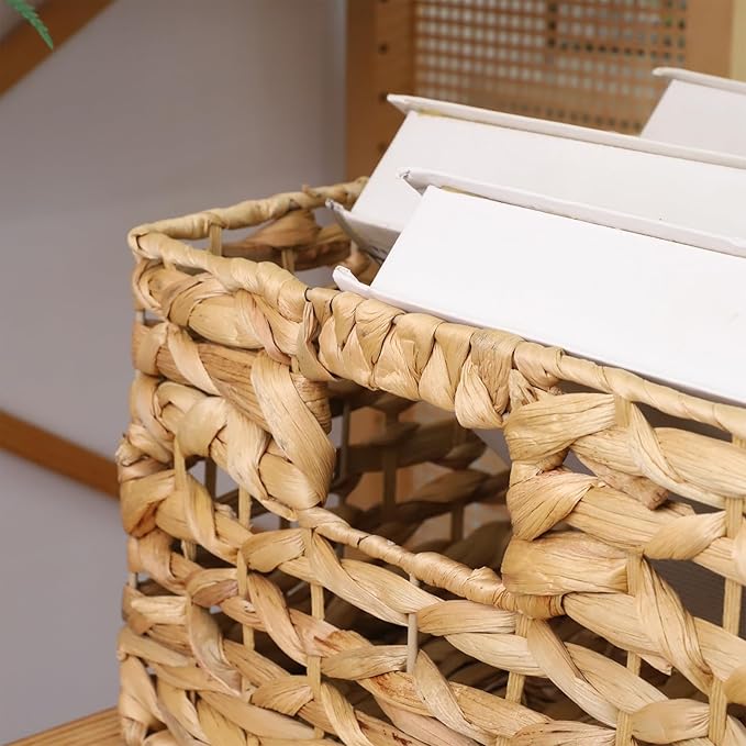 Rectangular Water Hyacinth Storage Basket — Wicker Basket for Organizing with Handle, Decorative Rattan Basket for Bathroom, Bedroom, Shelves & Living Room (Large)