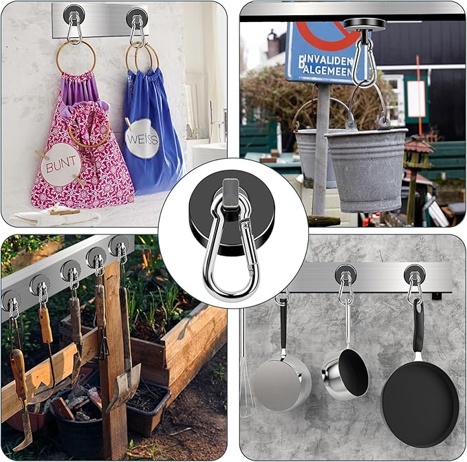 MIKEDE Magnetic Hooks Heavy Duty, 200LBS+ Powerful Magnetic Hooks Cruise, Super Strong Swivel Magnet Hooks Neodymium Magnets with Carabiner Hook for Hanging, Workplace - 2 Pack