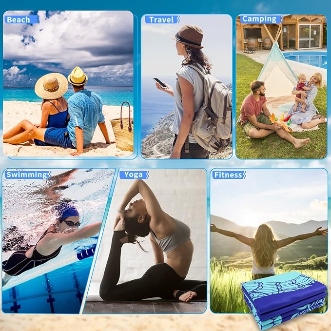 2 Pack Microfiber Oversized Lightweight Beach Towel 71"x32" Extra Thin Large Sand Free Towels Travel Swim Pool Yoga Gym for Adults Women Men Beach Essentials Accessories Vacation Gift