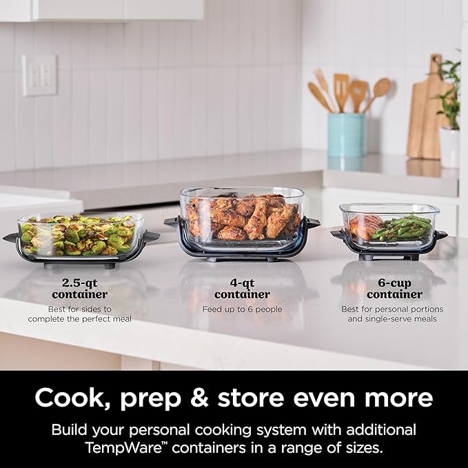 Ninja 2.5-QT CleanCrisp™ Glass Container with Storage lid, Compatible with Ninja Crispi Portable Cooking System, Microwave, Freezer & Dishwasher Safe, PFAS & PTFE Free Glass Cooking Surface, XSKSFNMED
