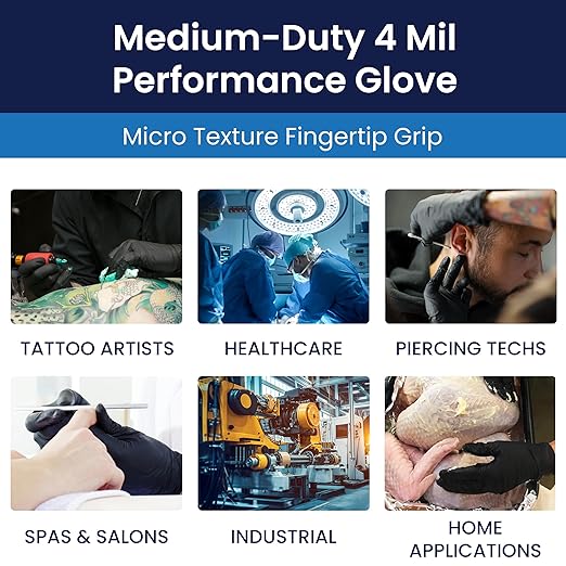 Adenna Night Angel 4 mil Nitrile Powder Free Exam Gloves (Black, Medium) Box of 100