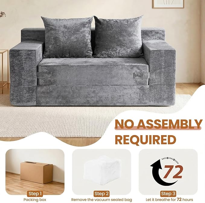 Convertible Sofa Bed, 5 in 1 Small Boneless Couch Pull Out Loveseat Sleeper Sofa,Corduroy Futon Couch Folding Mattress with 4 Pillows for Living Room Bedroom Lounge (No Assembly)