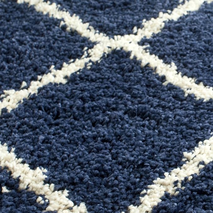 SAFAVIEH Hudson Shag Collection Accent Rug - 3' x 5', Navy & Ivory, Modern Trellis Design, Non-Shedding & Easy Care, 2-inch Thick Ideal for High Traffic Areas in Foyer, Living Room, Bedroom (SGH281C)