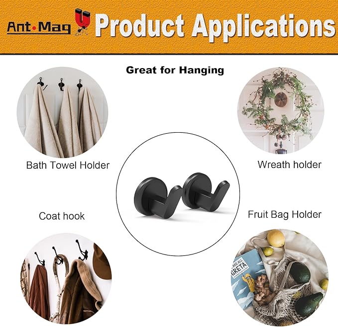 Ant Mag Magnetic Hooks Heavy Duty for Hanging Utensils Grills Keys Coats for Home Kitchen Refrigerator 2 Pack
