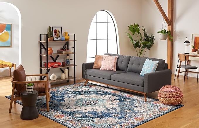 SAFAVIEH Monaco Collection Area Rug - 2'2" x 4', Navy & Light Blue, Non-Shedding & Easy to Clean, Distressed Medallion Design, Ideal for Front Door, Kitchen, Entryway, Accent Space (MNC243N)