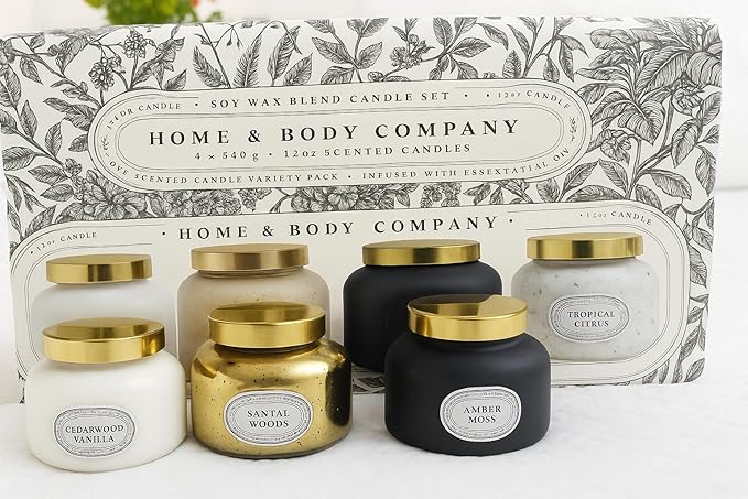 Home and Body Company Essential Oil Soy Candle Set, 12 oz, 4-Pack