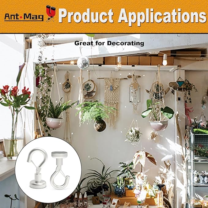 Ant Mag Magnetic Hooks Heavy Duty with Snap 22lbs Strong Magnet Hooks Great Hanging for Refrigerator, Cruise Cabin, Grill, Wreath,Kitchen,Office 20 Pack