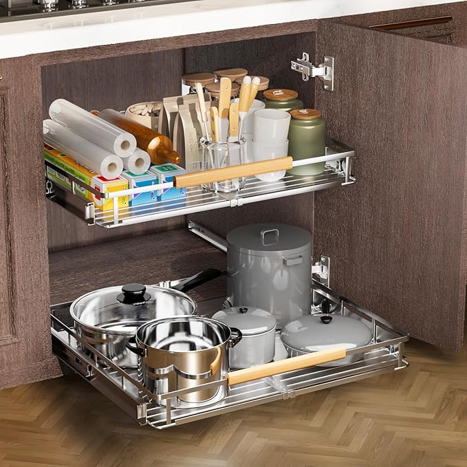 2 Pack Expandable Pull Out Cabinet Organizer,Side Mounting 11.8~18"x17.3"Cabinet Pull Out Shelves, Expandable Slide Out Spice Rack for Cabinet for Kitchen Bathroom Office