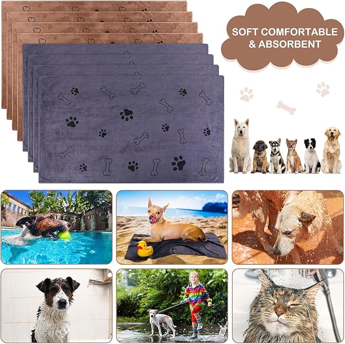 8 Pcs Dog Towels for Drying Dogs Cats Pet Towels Bulk Puppy Microfiber Quick Drying Paw Bath Bathing Supplies Absorbent for Medium Pets(Brown, Gray,40 x 24 Inch)