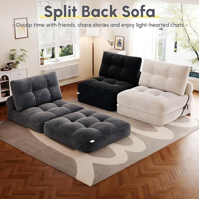 Folding Sofa Bed, Convertible Sleeper Chair with Pillow Foldable Mattress with Back Support