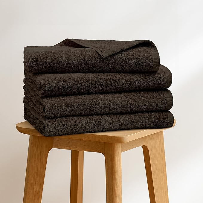 Bath Towels Set of 4 – 100% Cotton Dark Brown Extra Large Towels for Bathroom, Spa Use (55x28 in) – Super Soft and Quick Dry Large Bath Sheets for Adults