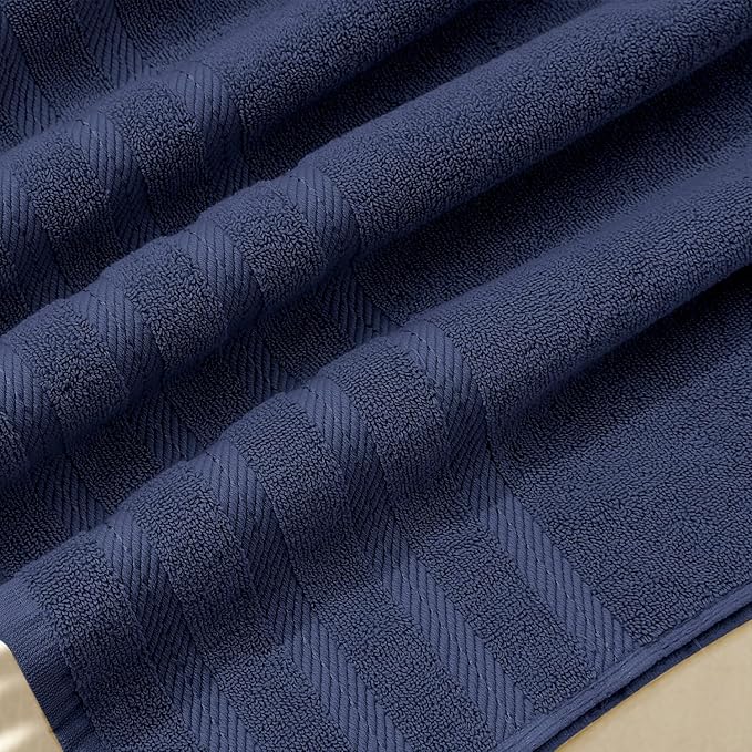Hearth & Harbor Luxury Hand Towels - 100% Ring Spun Cotton Hand Towels for Bathroom, Shower, Spa, Soft & Absorbent Towels, 4 Piece Set, Navy