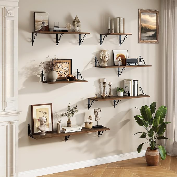 RICHFOCUS 12 Inch Deep Floating Shelves for Wall, 39" W x 12" D Wood Wall Shelves Set of 2, Wide Floating Shelves for Living Room, Bedroom, Kitchen, Bathroom and Decor Storage, Walnut