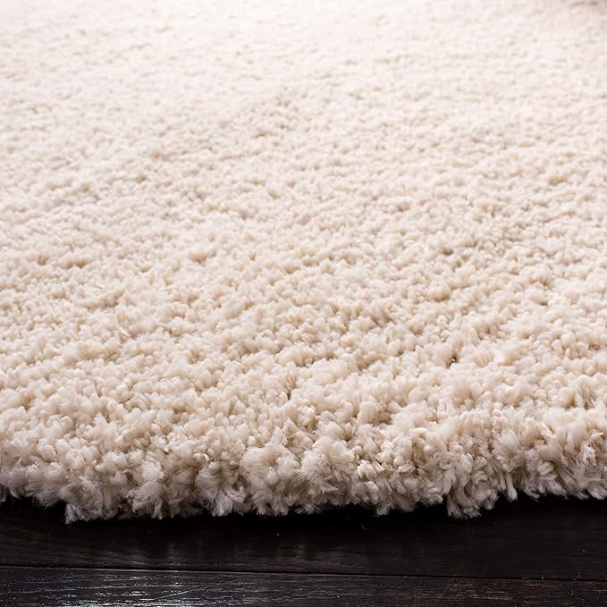 SAFAVIEH Fontana Shag Collection Area Rug - 5'3" Round, Creme, Solid Design, Non-Shedding & Easy Care, 2-inch Thick Ideal for High Traffic Areas in Living Room, Bedroom (FNT800B)