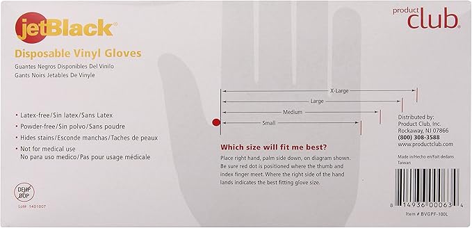 Product Club JetBlack Vinyl Gloves, Black, Large, 90 Count