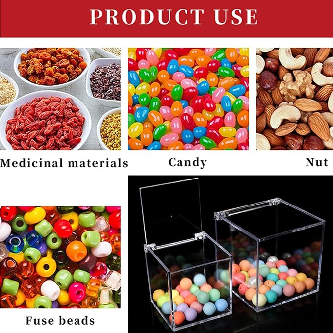 Acrylic Box with Hinge Lid, Clear Cube Display Case, Multi-Purpose Box Square Container for Holding Staples, Highlighters, Adhesive Tape, Paper Clips, Stamps, Display in Office or Home