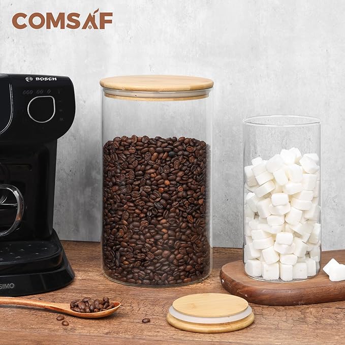 ComSaf Glass Jar with Airtight Lid (140 oz/4 liter/1.1 Gallon), Large Glass Food Storage Container with Bamboo Lid, Jars with Lids for Food