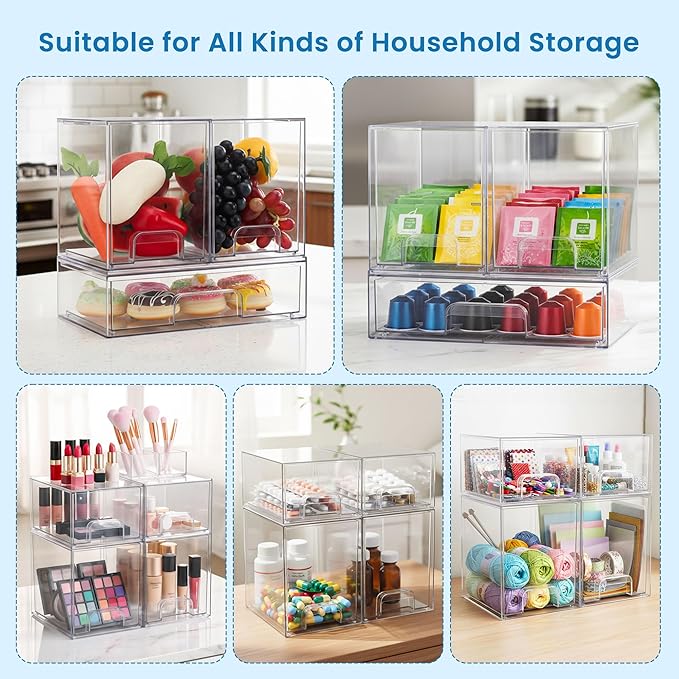 Baby Bottle Storage Organizer - Acrylic Storage Containers, Clear Stackable Drawer Baby Bottle Station Organizer for Countertop Cabinet, BPA-Free, Lead-Free (1 Wide+2 High, Clear)