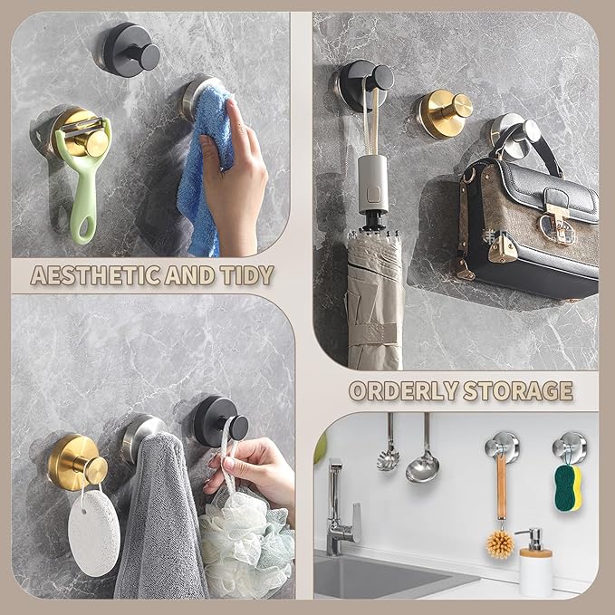 Suction Cup Hooks for Wreaths on Glass. 2026 Upgraded Drill-Free Suction Cup Hooks for Shower, Mirror, Wall, Hanging Towels (Brushed Silver, 2 Pieces)