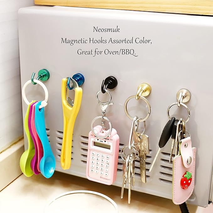 Neosmuk Magnetic Hooks, Cruise Ship Essentials, 30lb+ Heavy Duty Magnetic Hooks for Cruise Cabins, Refrigerator, Grill, Hanging, and Travel | Extra Strong Must-Haves Magnet Hook,Green,5 Pack