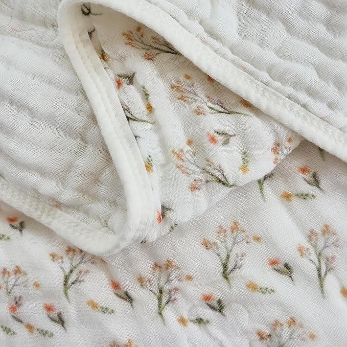 SANACYNA Muslin Blankets 100% Cotton 6-Layer Gauze King Floral Pattern Bed Blanket Lightweight Soft Breathable Decor Quilt for Sofa Couch Coverlet All Season (Floral A, King 90" X 104")