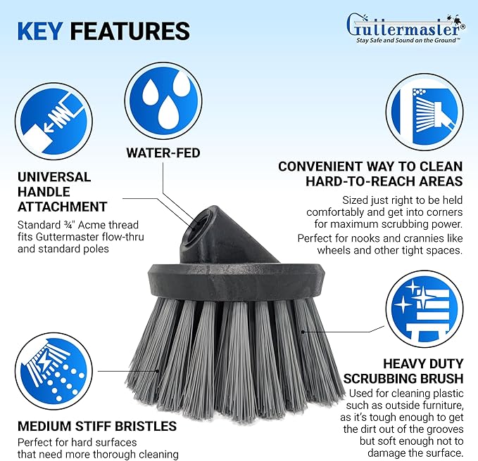 Guttermaster GM-314P Grey 4.5 Inch Diameter Round Medium Stiff Flow Through Brush for Decks and Sidewalks