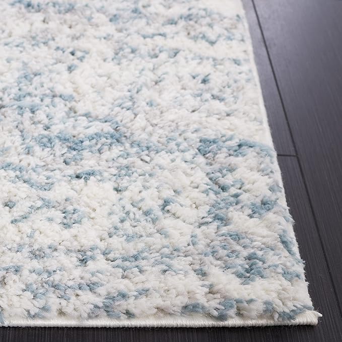SAFAVIEH Berber Shag Collection Area Rug - 11' x 15', Ivory & Light Aqua, Modern Design, Non-Shedding & Easy Care, 1.2-inch Thick, Ideal for The Living Room, Bedroom, Dining Room (BER563J-1115)