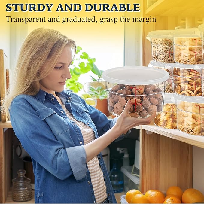1 Pcs Dough Proofing Bucket with Lid, Round Food Storage Container 2 Qt Dough Bucket Clear Translucent Containers with Red Scale(White)
