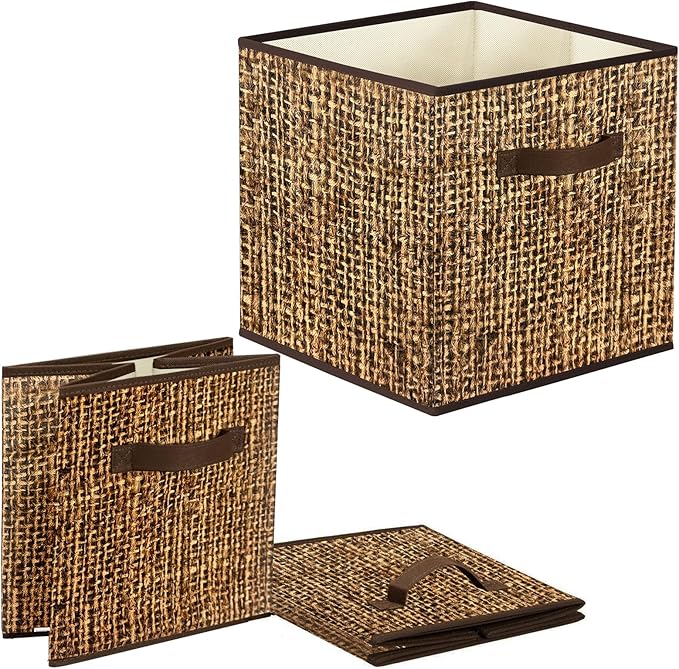 homyfort 12x12 Cube Storage Bins - Fabric Cubby Bins with Dual Handles, Collapsible Storage Organizer for Shelf, Closet, Nursery, Set of 6 (Not Rattan Weaving)