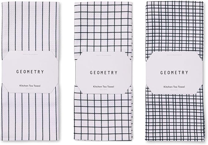 Kitchen Tea Towels - Quick Dry Microfiber Dish Towels for Kitchen - Everyday Lines 18" x 30" - 3 Pack