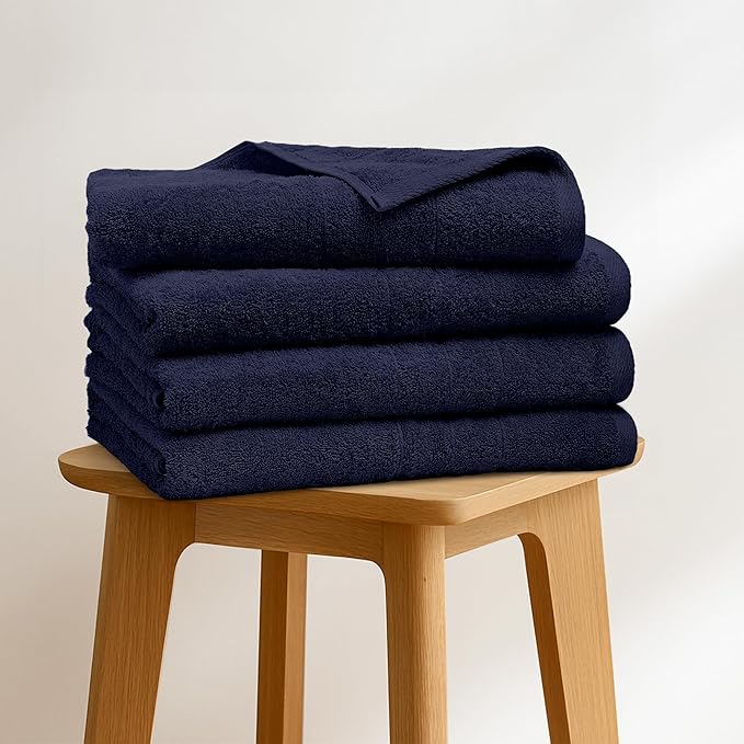 Bath Towels Set of 4 – 100% Cotton Navy Blue Extra Large Towels for Bathroom, Spa Use (55x28 in) – Super Soft and Quick Dry Large Bath Sheets for Adults