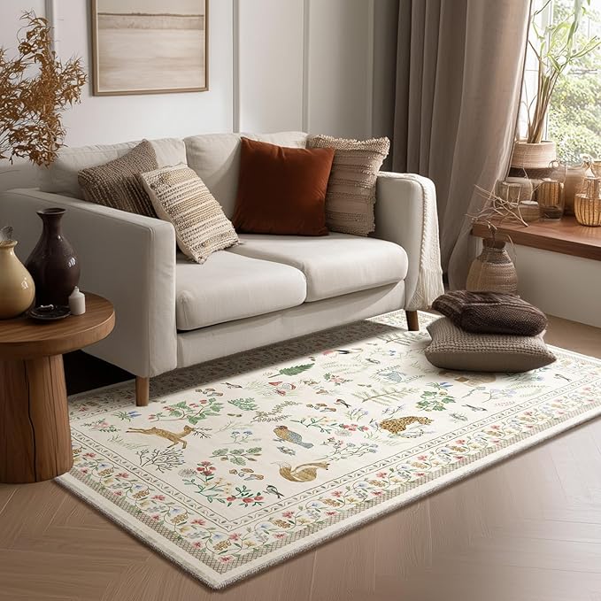 4x6 Washable Area Rugs for Entryway: Small Living Room Rug Stain Resistant Non Slip Low Pile Soft Faux Wool Throw Rugs for Bedroom Kitchen Bathroom Laundry Room Office Dorm Front Door Entry Indoor