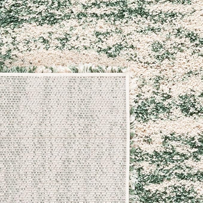 SAFAVIEH Hudson Shag Collection Runner Rug - 2'3" x 10', Ivory & Green, Modern Design, Non-Shedding & Easy Care, 2-inch Thick Ideal for High Traffic Areas in Living Room, Bedroom (SGH206Y)