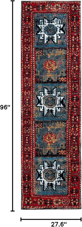 SAFAVIEH Vintage Hamadan Collection Runner Rug - 2'3" x 8', Red & Light Blue, Oriental Persian Design, Non-Shedding & Easy Care, Ideal for High Traffic Areas in Living Room, Bedroom (VTH213Q)