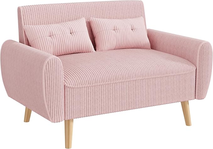 JAMFLY Pink Loveseat Sofa, 47.2'' Modern Small Space Sofa Set, High Density Sponge, Linen, Wood, 350 lbs Capacity