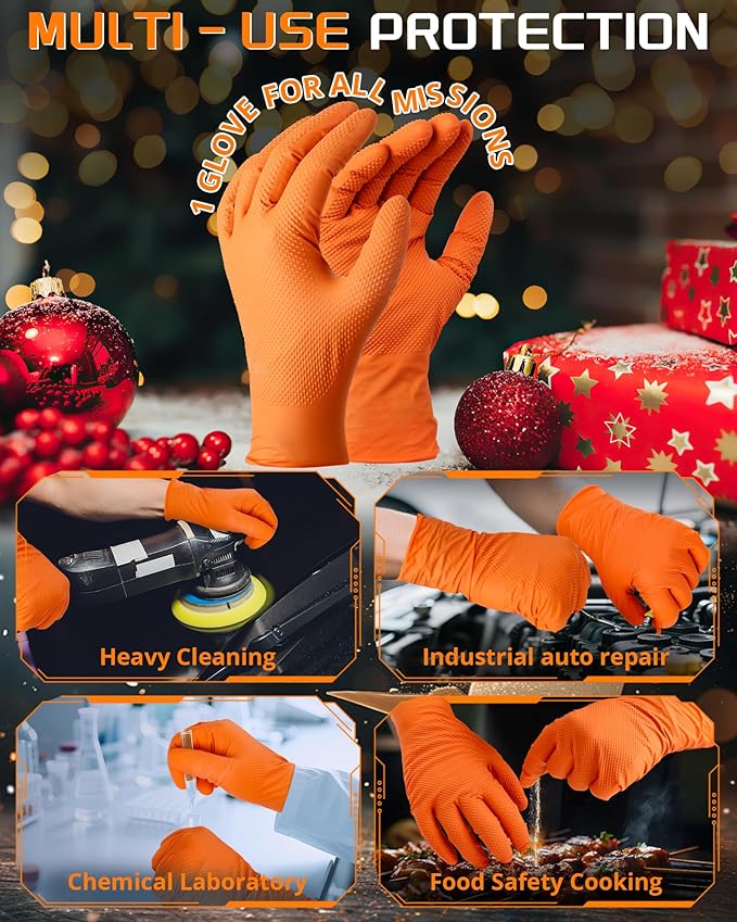 nitroshield 9mil Heavy Duty Disposable Nitrile Gloves,Orange Medium 800Pcs -Chemical Resistant, Latex & Powder Free Rubber Gloves Diamond Texture for Automotive, Mechanics, Cooking,BBQ, Industrial Use