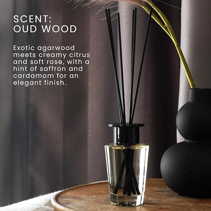 The Magic Scent Oud Wood Reed Diffuser for Home - Luxury Scent Oil with Premium Fiber Reeds for Lasting Gentle Dispersal - Natural, Toxin-Free Reed Diffuser Oil