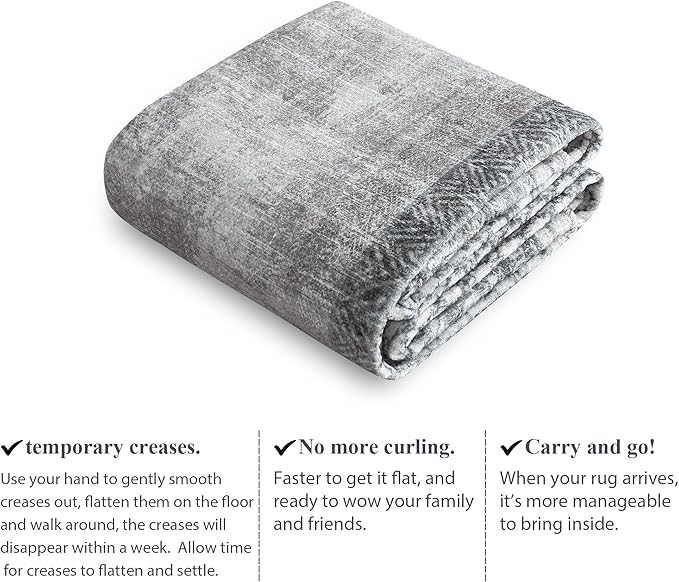 NICETOWN Machine Washable Faux Wool Rugs - 4x6 Area Rugs Ultra-Thin Carpet for Office, Study, Living Room Entryway with Non-Slip Backing, Distressed Large Carpet for Dining Room, Grey