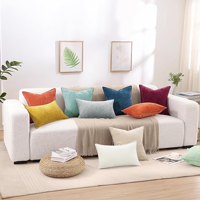decorUhome Spring Couch Euro Sham Throw Pillow Covers 26x26 Set of 2, Decorative Soft Velvet Modern Cozy Chenille Pillow Cases with Elegant Design for Sofa Bed Living Room Home Decor, Rust