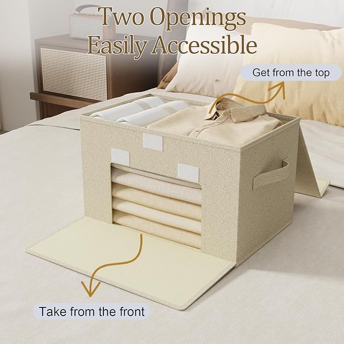 Fabric Storage Boxes, Closet Organizer with Handles, Basket Bins with Flip Cover, Cube Organization for Clothes, Shoes, Blankets, 15x9.8x9.8in, Grey and Beige, 2 Pack