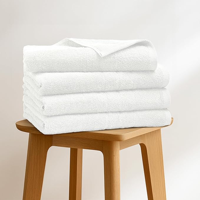 Bath Towels Set of 4 – 100% Cotton White Extra Large Towels for Bathroom, Spa Use (55x28 in) – Super Soft and Quick Dry Large Bath Sheets for Adults