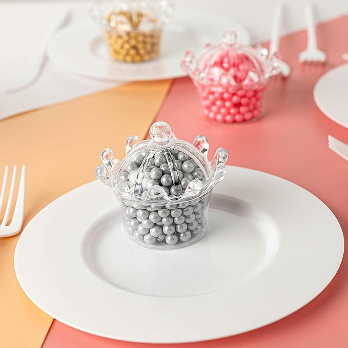 Hammont Crown Shaped Acrylic Candy Boxes - 8 Pack - 2.95"x2.75" - Perfect for Weddings, Birthdays, Party Favors and Gifts | Designer Cute Clear Lucite Plastic Treat Containers