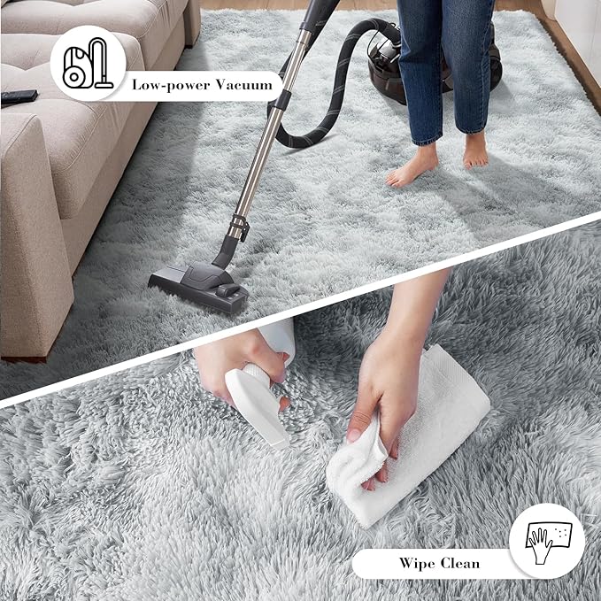 Fluffy Rug Shaggy Area Rug, Gradual Grey 10x14 Area Rugs for Bedroom, Super Soft Shaggy Rugs for Living Room Bedroom Kids Room Home Decor, Upgrade Anti-Skid Rectangular Fuzzy Rug