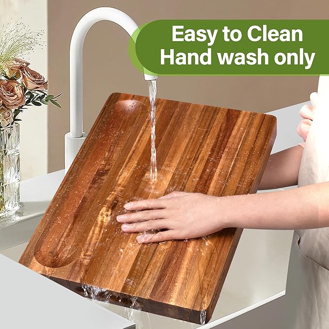 Acacia Wood Cutting Board for Kitchen, 1.5โ Thick Chopping Board with Juice Groove, Sorting Compartment Charcuterie Board, 16x12x1.5 Inch Butcher Block