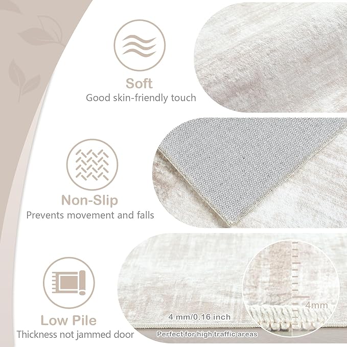 2x8 Runner Rug Washable Hallway Rugs: Modern Abstract Kitchen Rug Soft Non Slip Neutral Long Runners Stain Resistant Indoor Carpet for Entryway Bedroom Laundry Home(Beige,2'x8')
