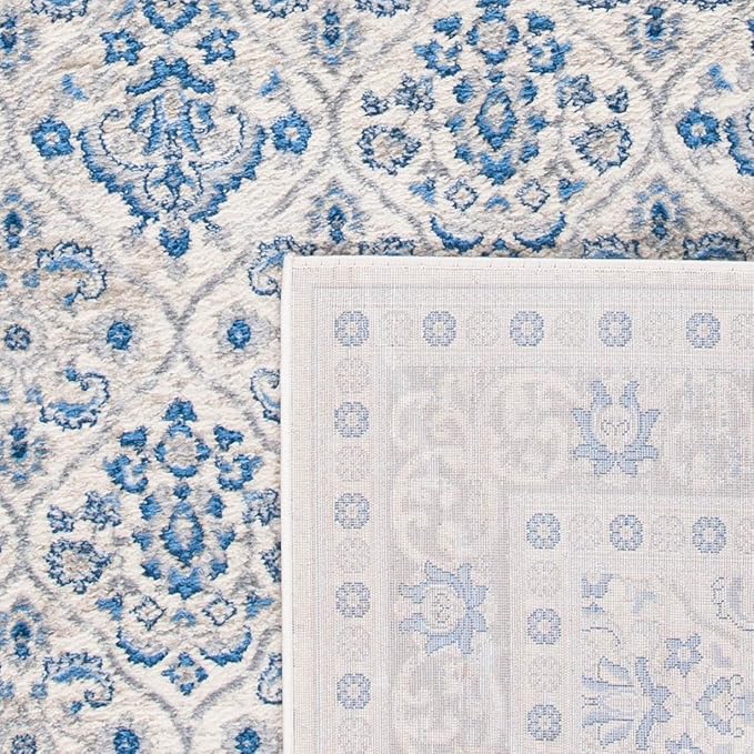 SAFAVIEH Brentwood Collection 5'3" x 7'6" Ivory/Blue BNT870A Oriental Damask Trellis Non-Shedding Living Room Bedroom Dining Home Office Area Rug